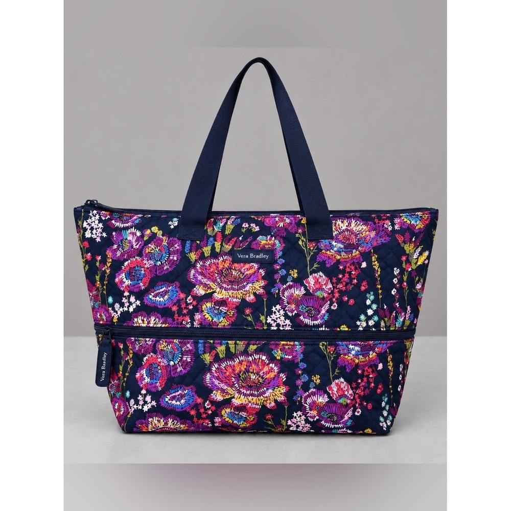 Vera Bradley Lighten Up Expandable Travel Bag Tote Midnight Wildflowers Luggage